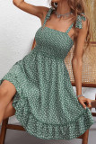 Green Floral Smocked Tie Strap Cami Dress