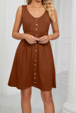 Button Down Elastic Waist Pockets Tank Dress