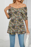 V Neck Puff Sleeves Floral Top