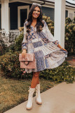 Multicolor Floral Patchwork Print Casual Long Sleeve Dress