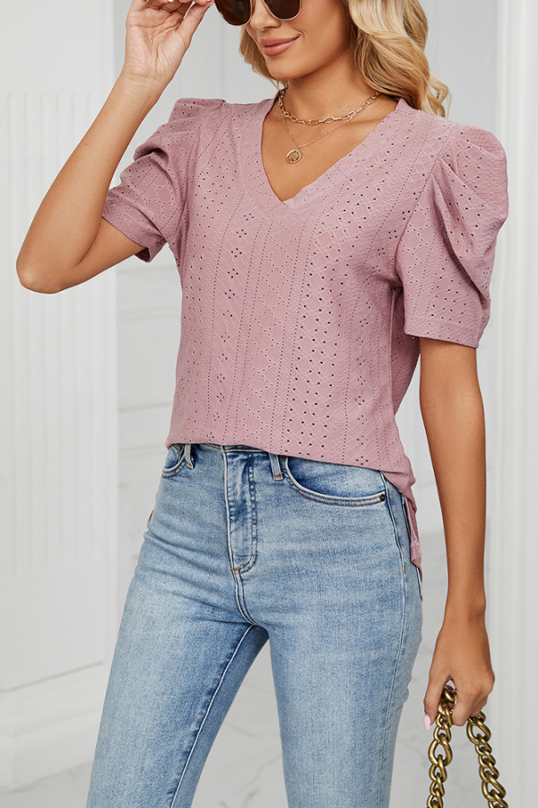 V Neck Hollow Out Short Sleeves Top