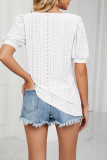 Round Neck Puffy Sleeves Hollow Out Top