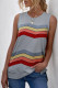 Gray Crew Neck Colorblock Stripes Tank Top