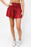 Plain Metalic Smocked High Waist Shorts