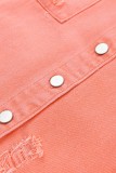 Orange Distressed Fringe Trim Denim Jacket