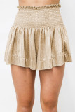 Plain Metalic Smocked High Waist Shorts