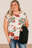 Beige Plus Size Floral Print T-shirt