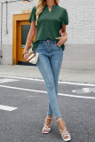 Plain V Neck Short Ruffle Sleeves Top