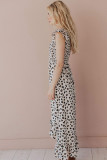 White Leopard Smocked High Low Midi Dress