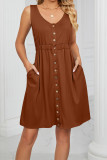 Button Down Elastic Waist Pockets Tank Dress