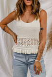 Beige Crochet Ruffled Hem Knitted Vest