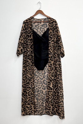 Leopard Print Chiffon Beach Cover Up