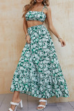 Flower Print Spaghetti Tube Top and Skirt 2PCS Set