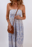 Blue Tube Smocked Floral Maxi Dress
