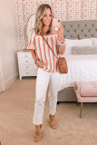 Orange Striped Buttoned Back Square Neck Blouse