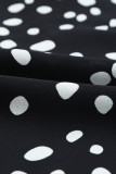 Black Polka Dot Scalloped V Neck Short Sleeves Top