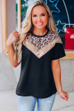Black Leopard Sequin Waffle Knit Short Sleeve T-shirt