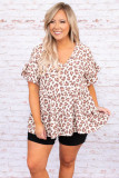 Leopard Print Ruffled Babydoll Plus Size Top