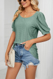 Round Neck Puffy Sleeves Hollow Out Top