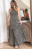 Leopard Halter Neck Strappy Tie Back Maxi Dress