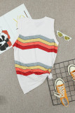White Crew Neck Colorblock Stripes Tank Top