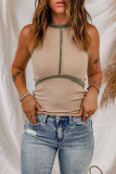 Khaki Crew Neck Contrast Ribbed Tank Top