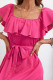 Square Neck Ruffle Tie Waist Split Dress