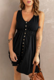 Black Buttons Sleeveless High Waist Mini Dress