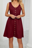 Button Down Elastic Waist Pockets Tank Dress