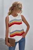 White Crew Neck Colorblock Stripes Tank Top