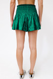 Plain Metalic Smocked High Waist Shorts