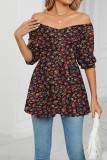 V Neck Puff Sleeves Floral Top