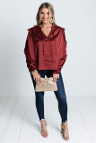 Red Split Neck Ruffled Satin Shirt