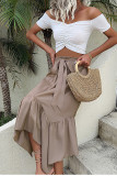 Khaki Irregular Length Ruffles Skirt