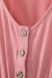 Pink Buttons Sleeveless High Waist Mini Dress