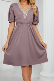 V Neck Lace Edge Pockets T-Shirt Dress