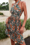Halter Neck Wrap Smocked Floral Dress