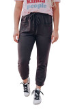 Black Drawstring Waist Front Patch Pockets Jogger Pants
