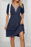 V Neck Lace Edge Pockets T-Shirt Dress