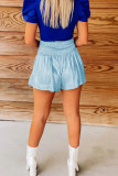 Plain Metalic Smocked High Waist Shorts