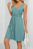 Button Down Elastic Waist Pockets Tank Dress