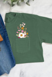Green Floral Pocket Casual Short Sleeve Tee