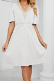 V Neck Lace Edge Pockets T-Shirt Dress