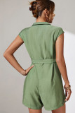Green Turn Down Collar Zipper Romper