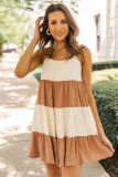 Brown Colorblock Tie Straps Slip Dress