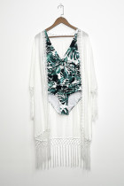 White Hollow Out Tassle Beach Cover Up