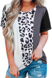 Leopard Color Block Short Sleeve Top