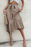 Khaki Irregular Length Ruffles Skirt