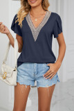 V Neck Lace Edge Flare Sleeves Top
