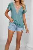 V Neck Lace Edge Flare Sleeves Top
